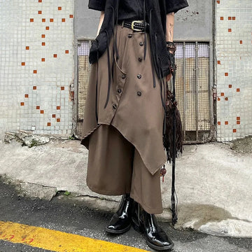 Aidase Mens Chinese Style Pleated Button Double Button Stacked Irregular Culottes Essential Casual Fashion Trend Loose Wide Leg Pants aidase-shop